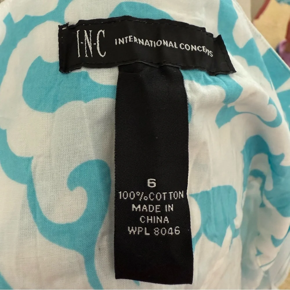 INC International Concept Blue and White Patterned Women's Skirt Size: 6